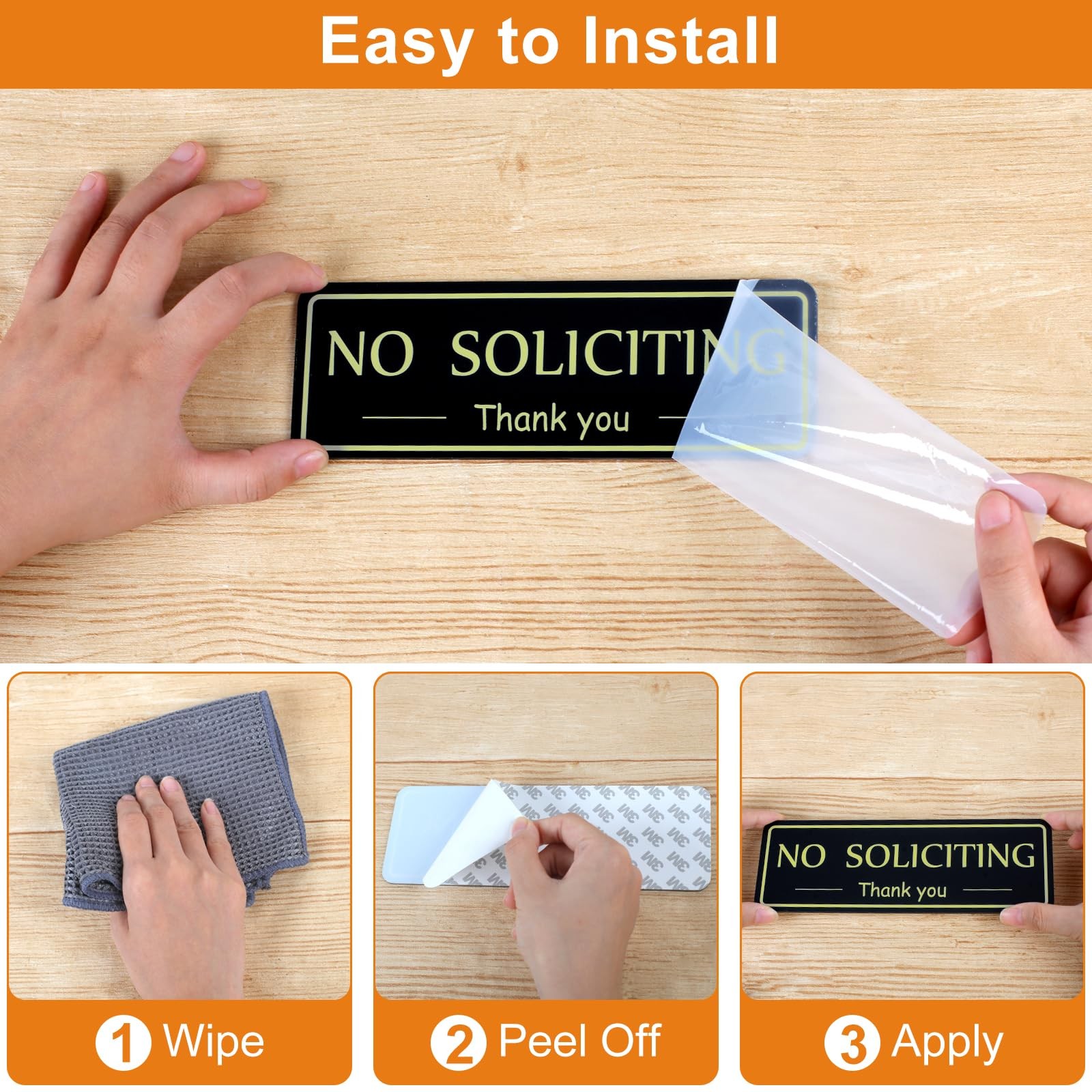 2 Pack No Soliciting Sign for House, Strong Self-Adhesive No Solicitation