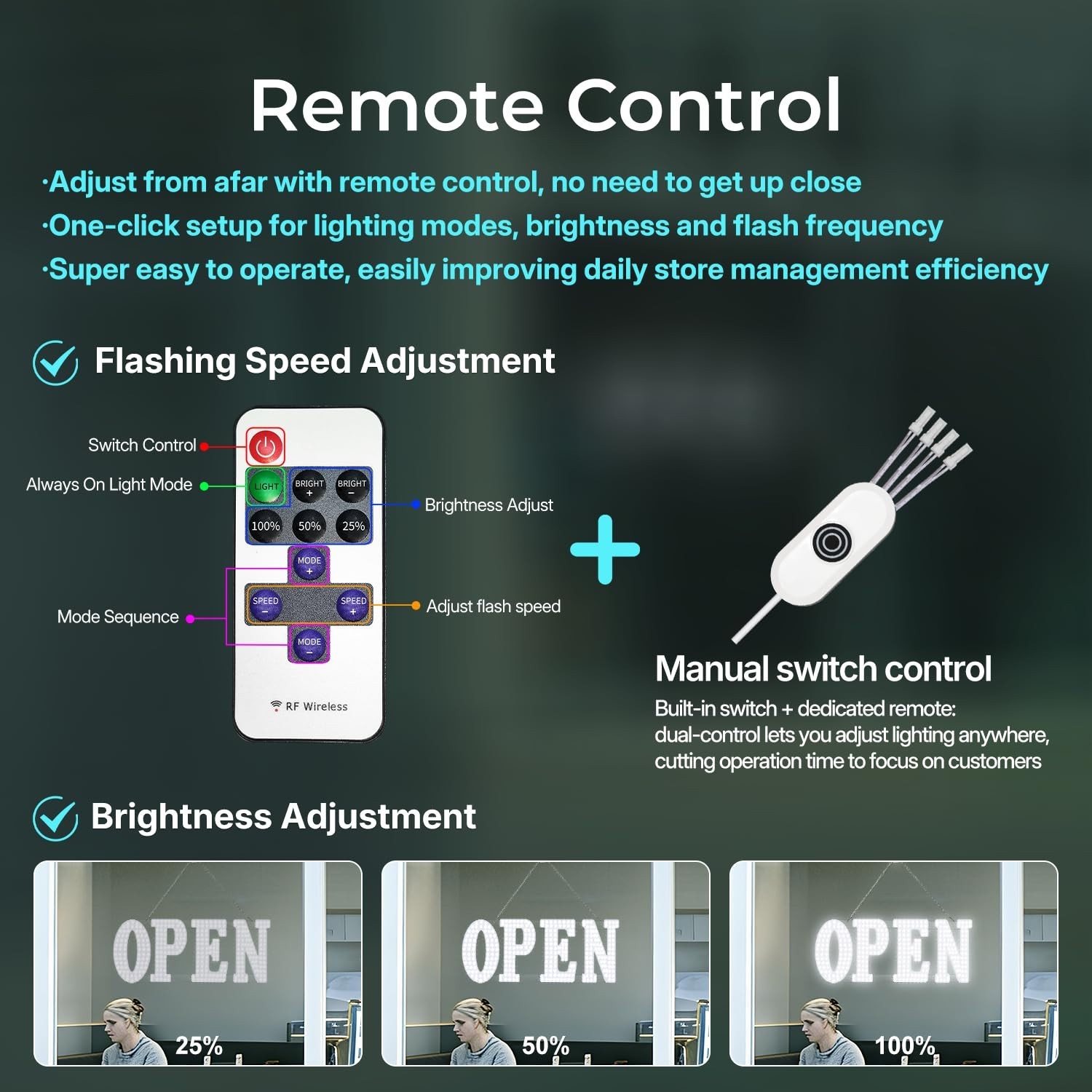 Large LED Open Sign for Business – 30″x10″ Bright Flashing Remote Control, 14 Mo