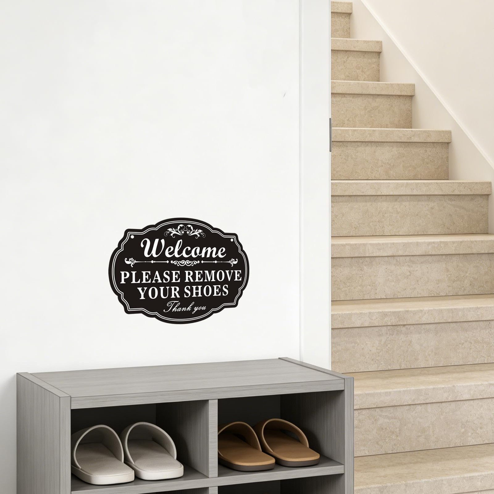 Please Remove Your Shoes Sign Self Adhesive 2 Pack 10×7 Inch Black Acrylic