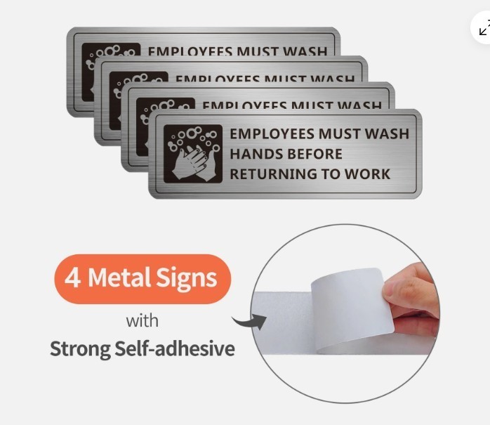 4 Pack Employees Must Wash Hands Sign Aluminum Self Adhesive 9×3