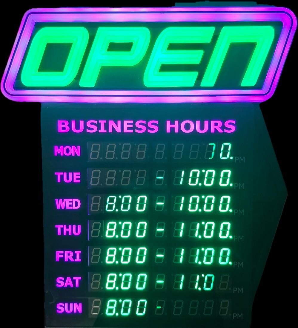 Green Light LED OPEN Business Hours/Status Programmable Window Sign Spectrum