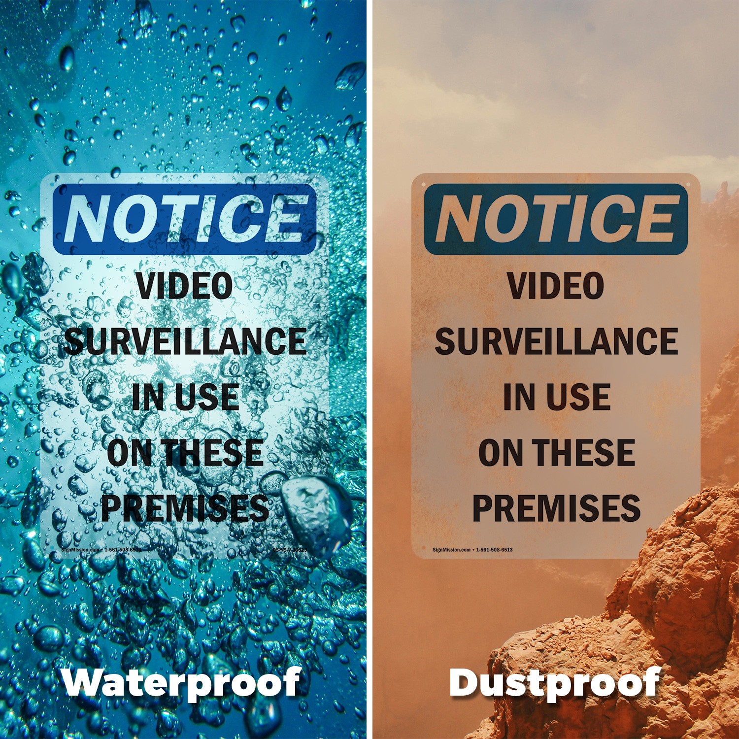 Video Surveillance In Use OSHA Notice Sign Metal Plastic Or Decal – 5 or 10 Pack