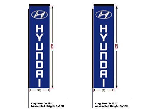 Hyundai Rectangular Flag, Kit with 15′ Pole and Ground Spike, 3’W x 12’H