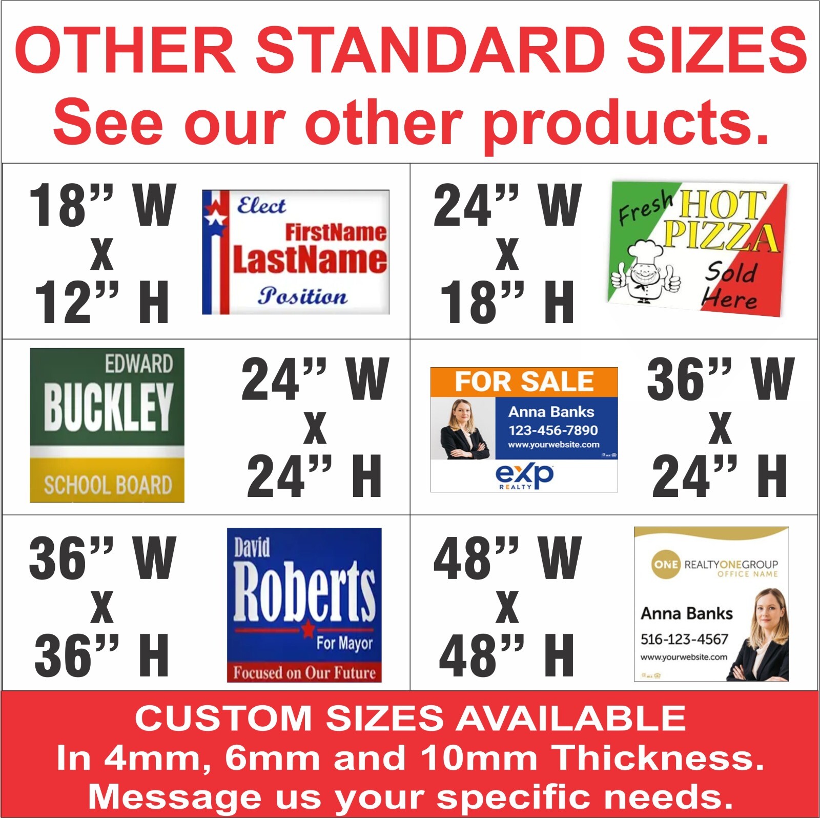24 x 24 Yard Signs – Custom Corrugated – Full Color – 2 Sided – Stakes Optional