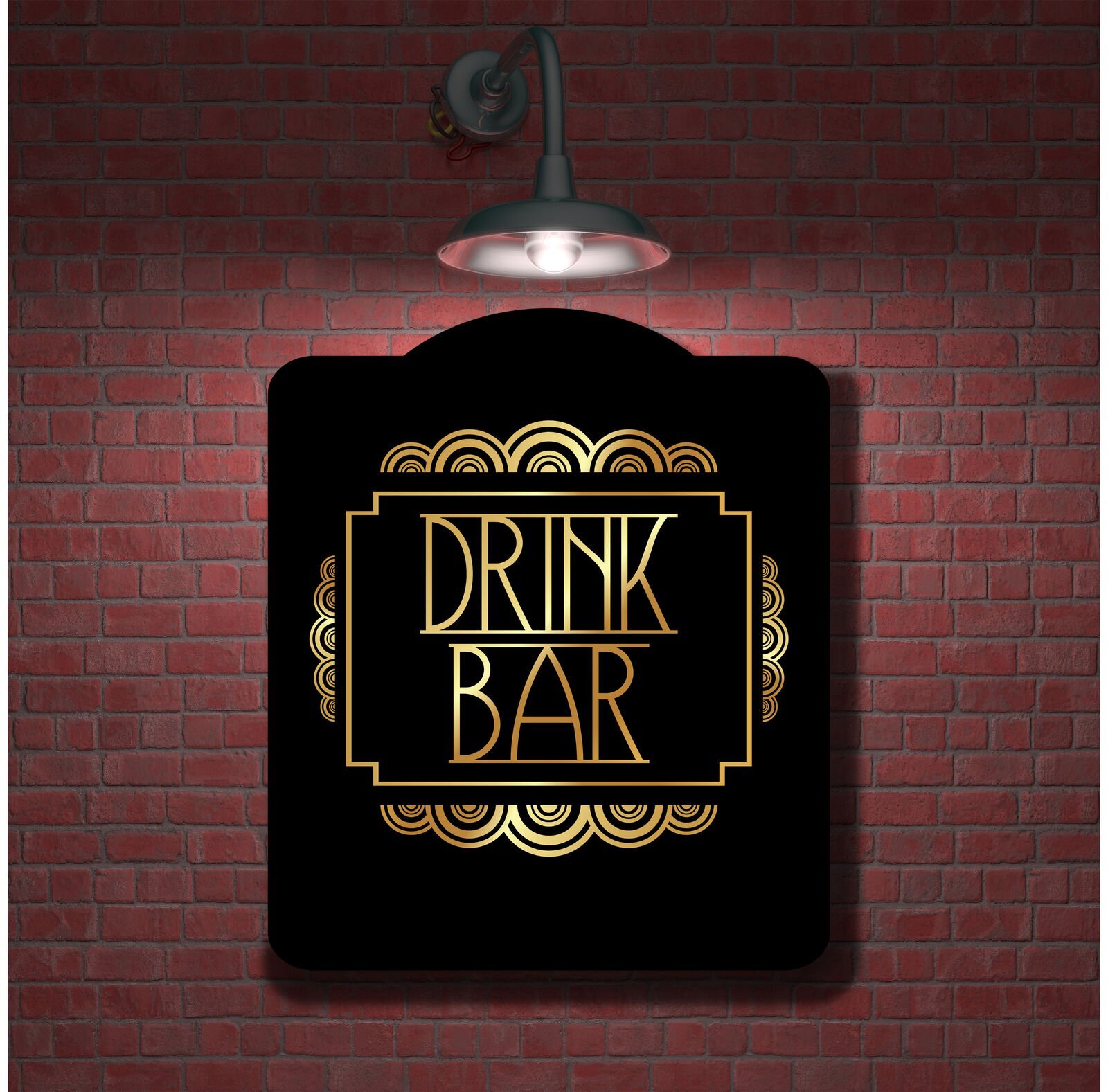 Drink Bar Retro Geometric Ornaments BLACK Aluminum Composite Sign