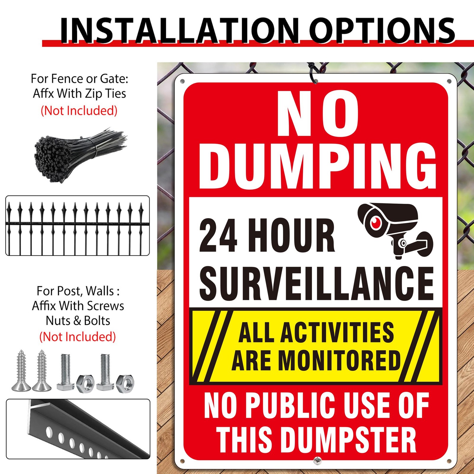 (2 Pack) No Dumping Signs, No Public Use of Dumpster Sign, No Illegal Dumping…