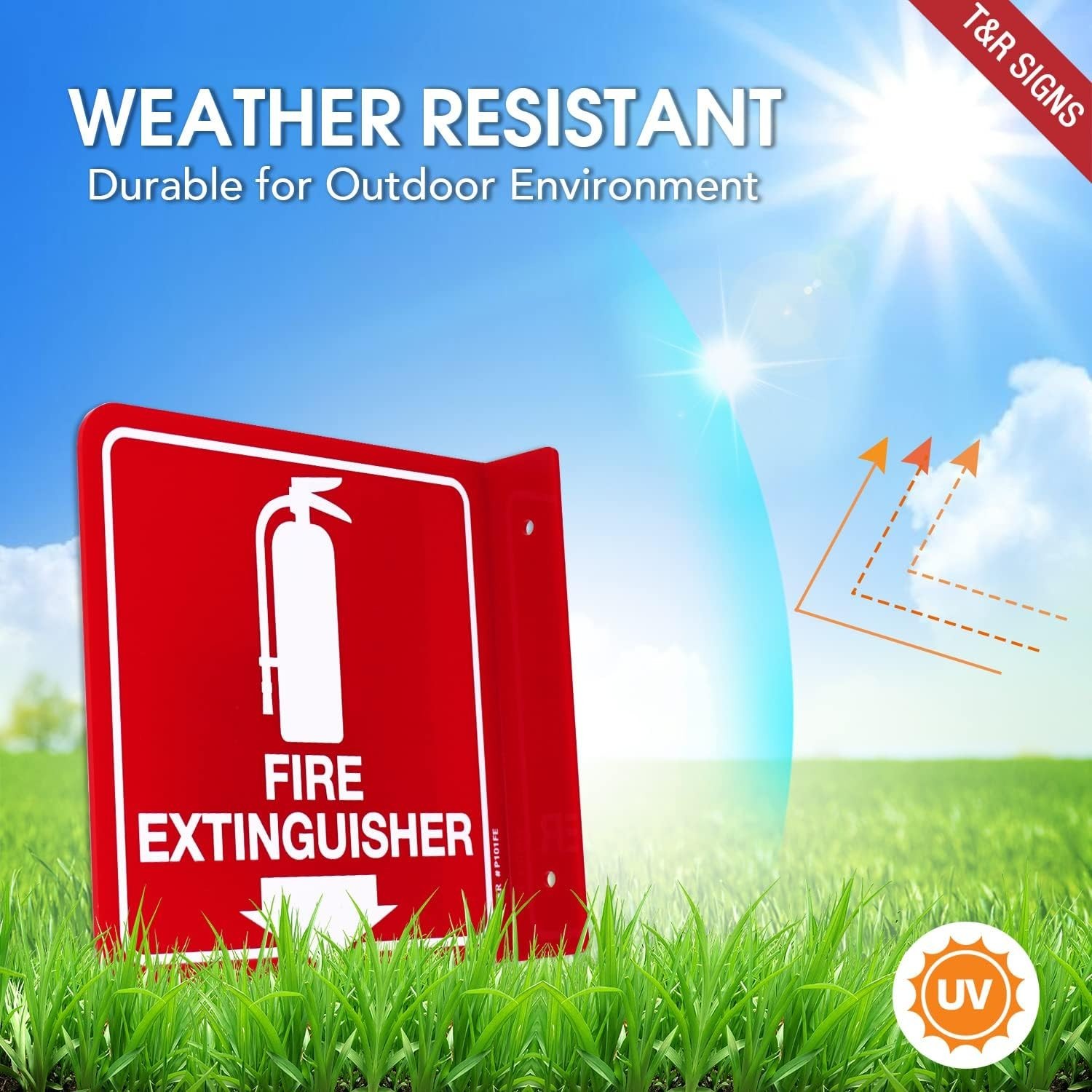 Fire Extinguisher Sign, Fire Extinguisher with Down Arrow – 8 Pack – 6 x 6 In…