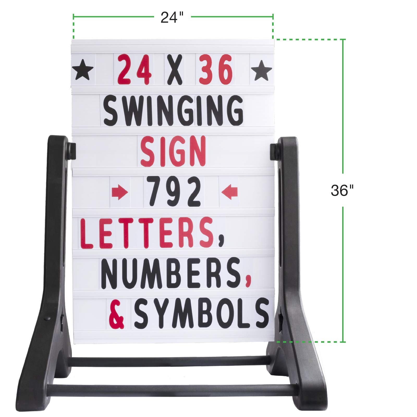 24×36 Inch Swinging Sidewalk Sign 792 Letters Double Sided Black Board