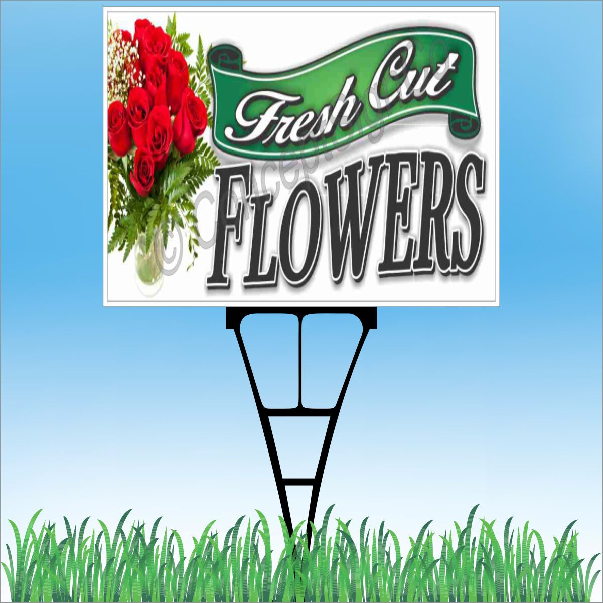 18″x24″ FRESH CUT FLOWERS Outdoor Yard Sign & Stake Sidewalk Lawn Sales Florist