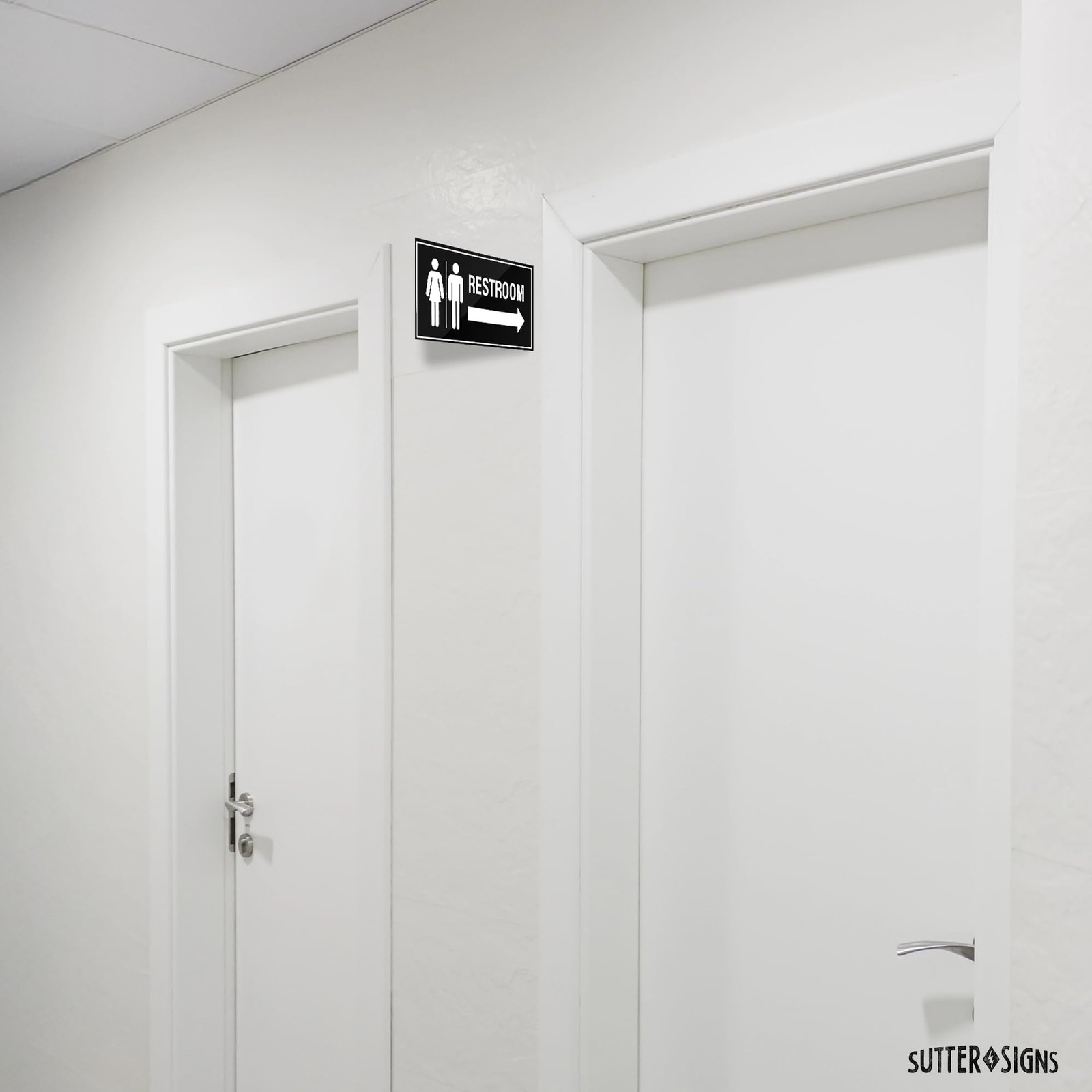 2pk Restroom Sign with Arrow | Wall Mounted Projecting Double Sided Unisex Re…