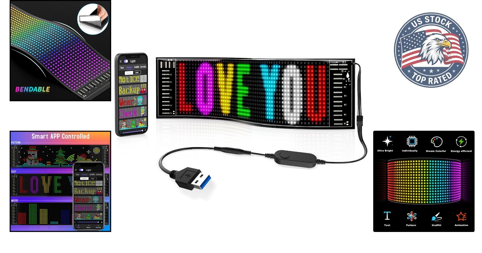 Flexible USB LED Sign with Smart App Control – 15”x4” for Indoor & Outdoor