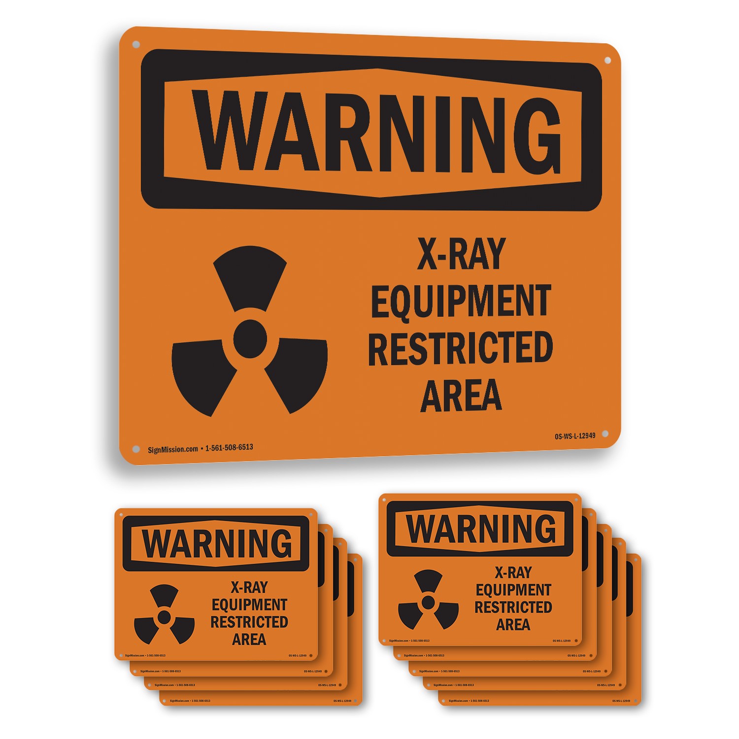 X-Ray Equipment Restricted Area With Symbol OSHA WARNING Sign, Decal 5/10 Pack