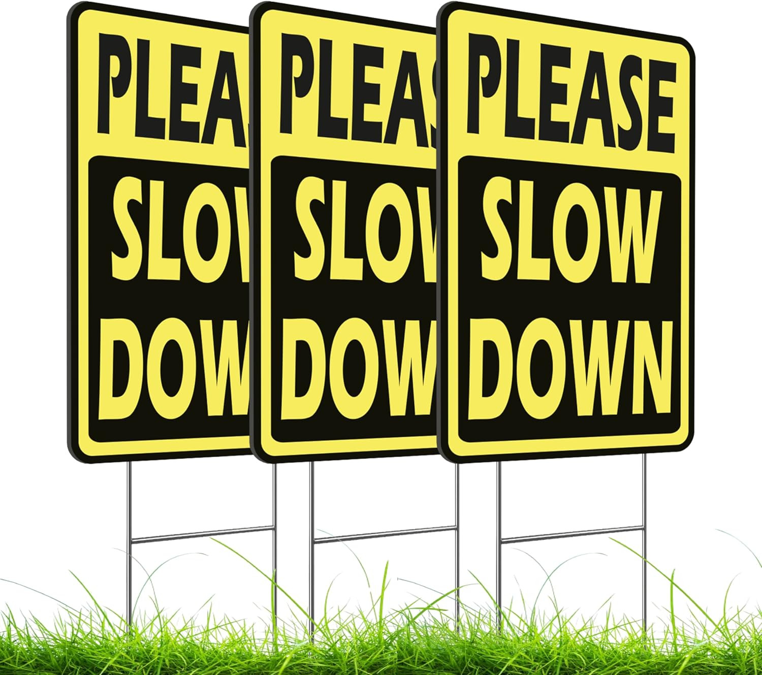Set of 3 Double Sided 8×12 Inches “Please Slow Down” Sign with Metal H-Stakes…
