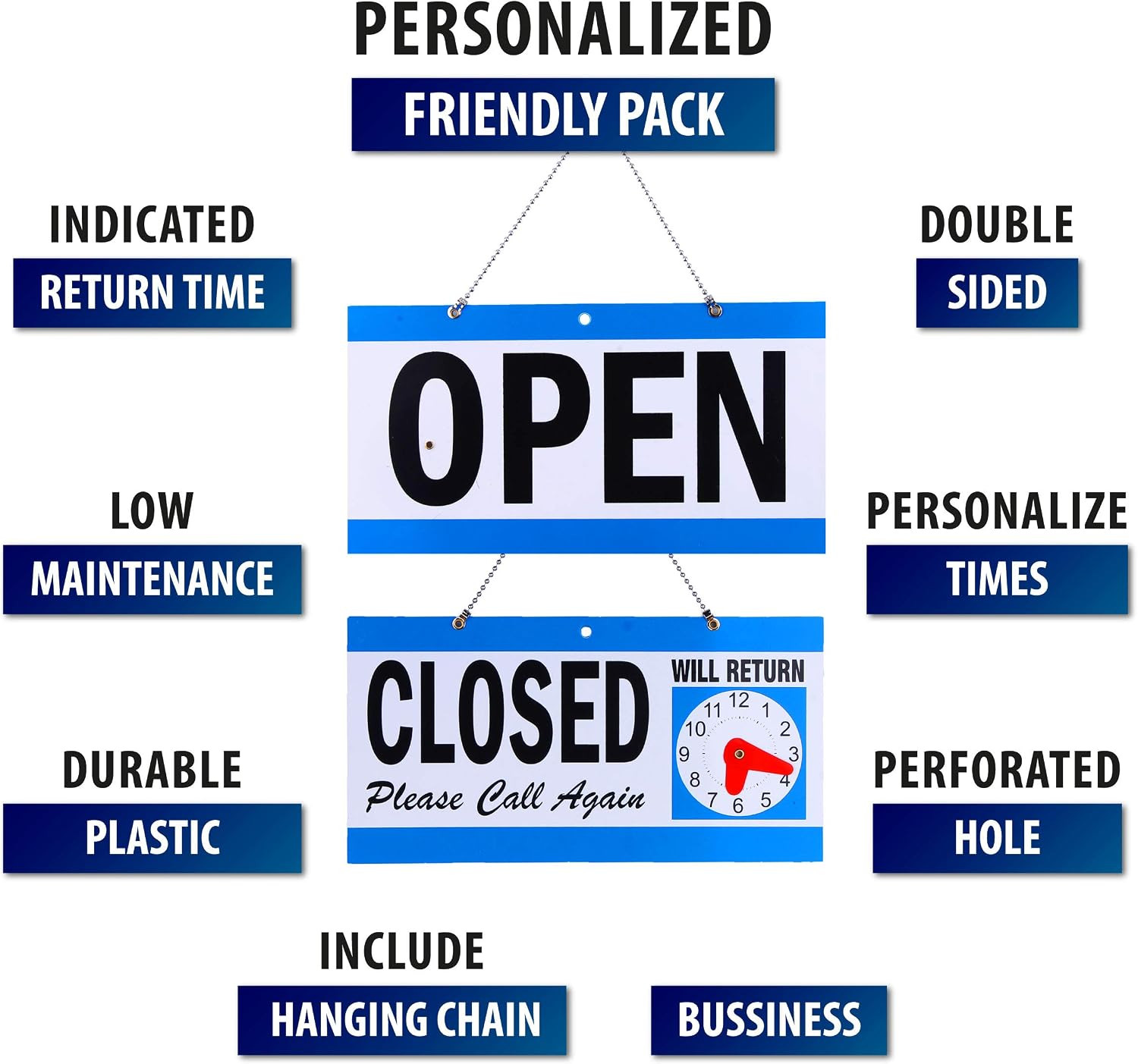 Business Hour Open Closed Sign with Suction Cups – Be Back Sign with Clock