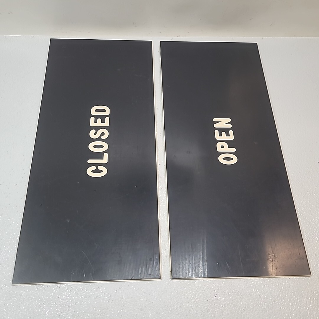 Set of Vintage OPEN / CLOSED White Letters On Black Double Sided 18″ x 8″