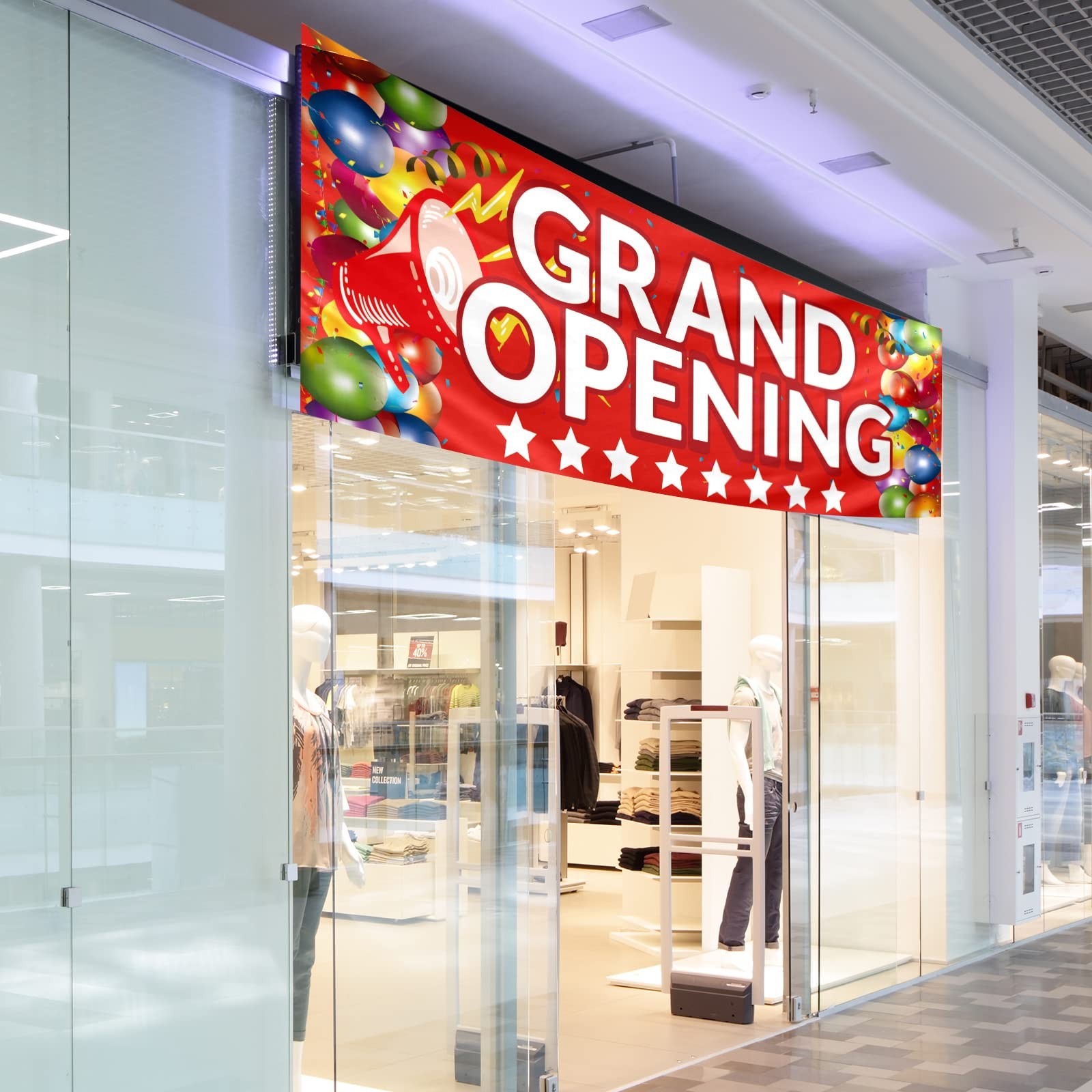 Grand Opening Banner, 3 x 10 ft New Store Grand Opening Sign and Rope, Oxford Cl