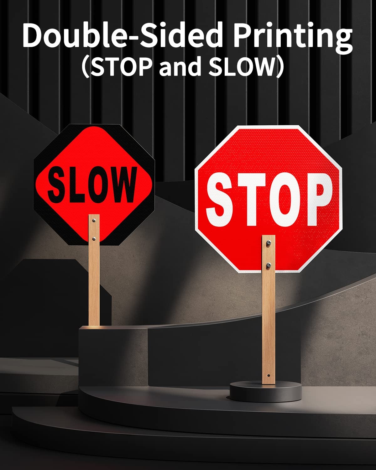 Stop Slow Sign, Double Sided Street Slow Warning Reflective Signs, 13×13 inch
