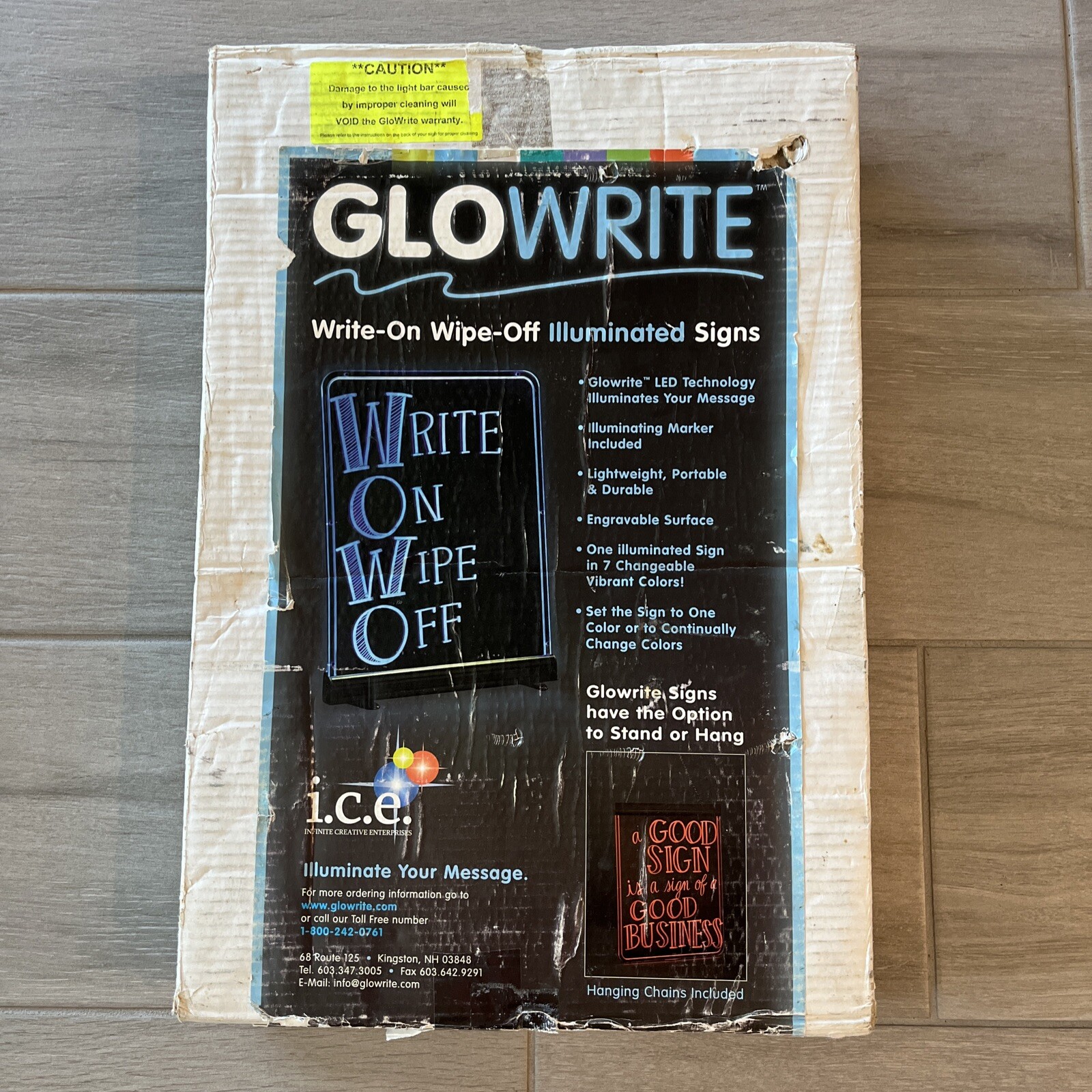 Glowrite 12 x 18 Write-On, Wipe-Off Illuminated Sign 7 Colors Continuous Change