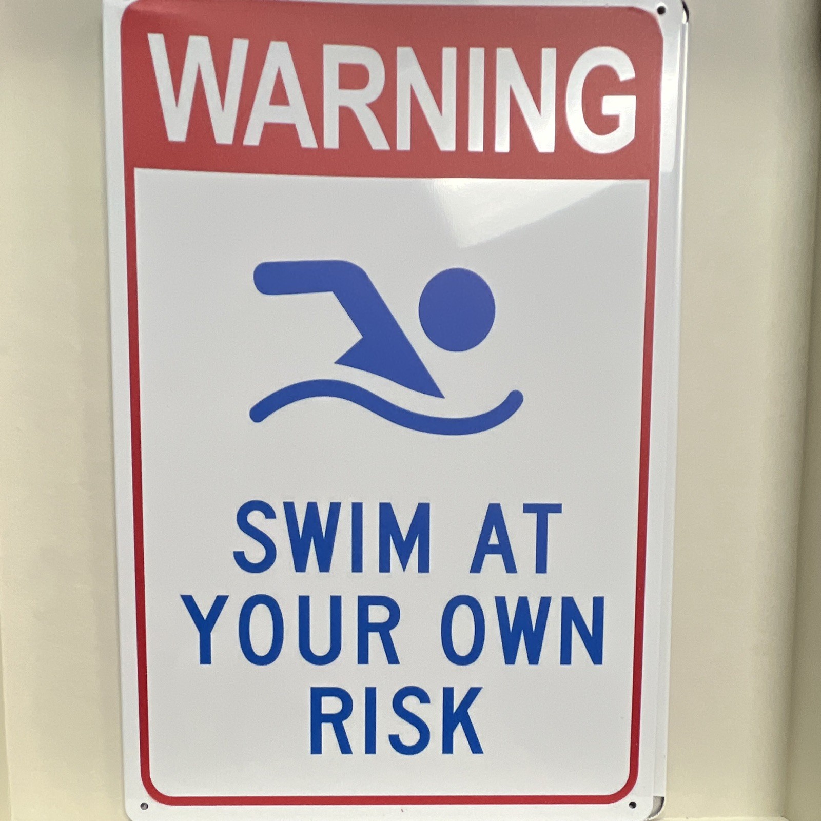 WARNING Swim at Your Own Risk Metal Graphic Sign, Multi-Color