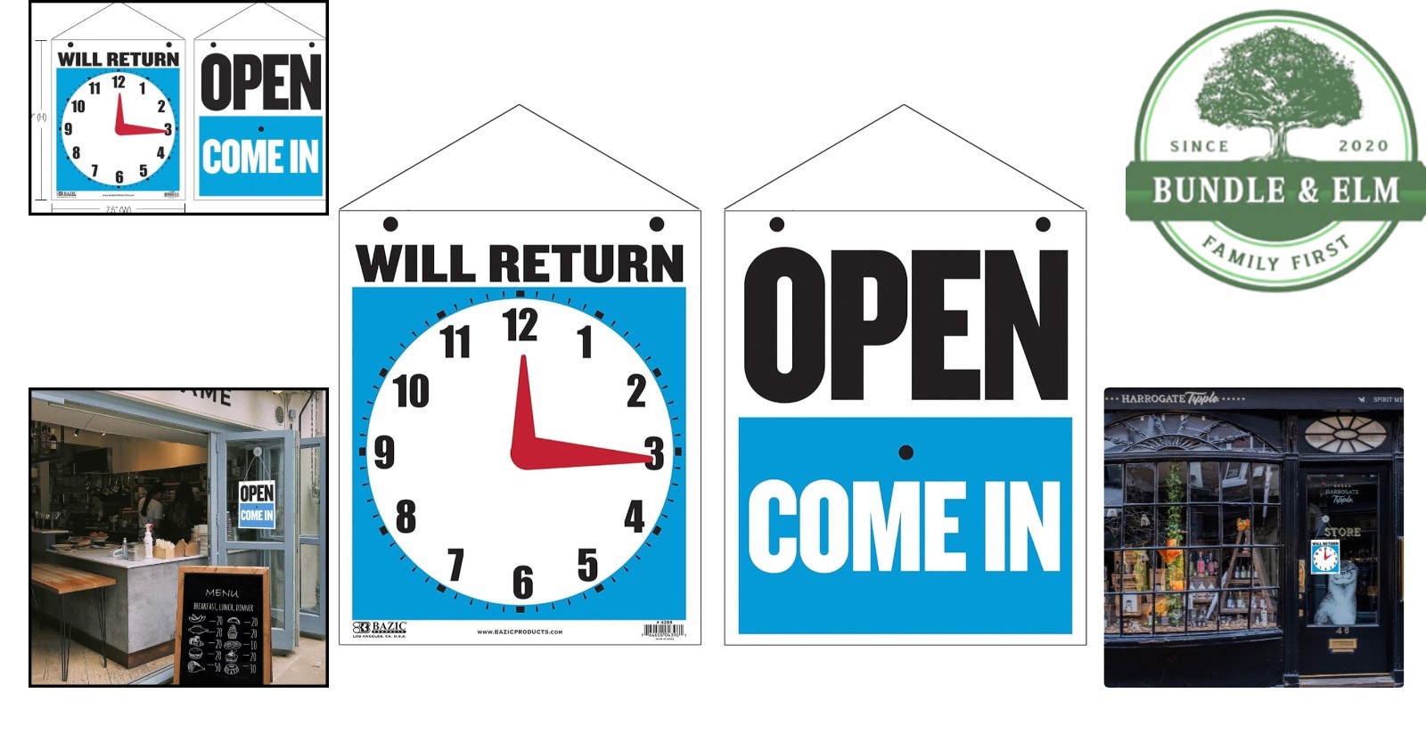 Polypropylene Open Closed Sign with Rotating Clock for Business Hours Display