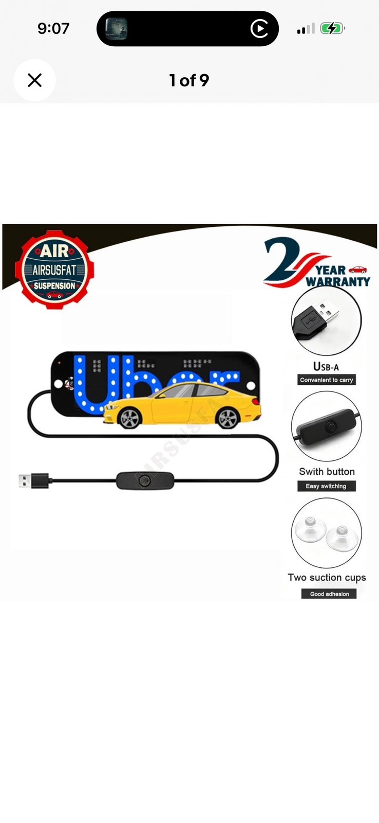 USB LED Car Sign Display for Ride-Share, Taxi, SUV, Trucks, Easy Mount White