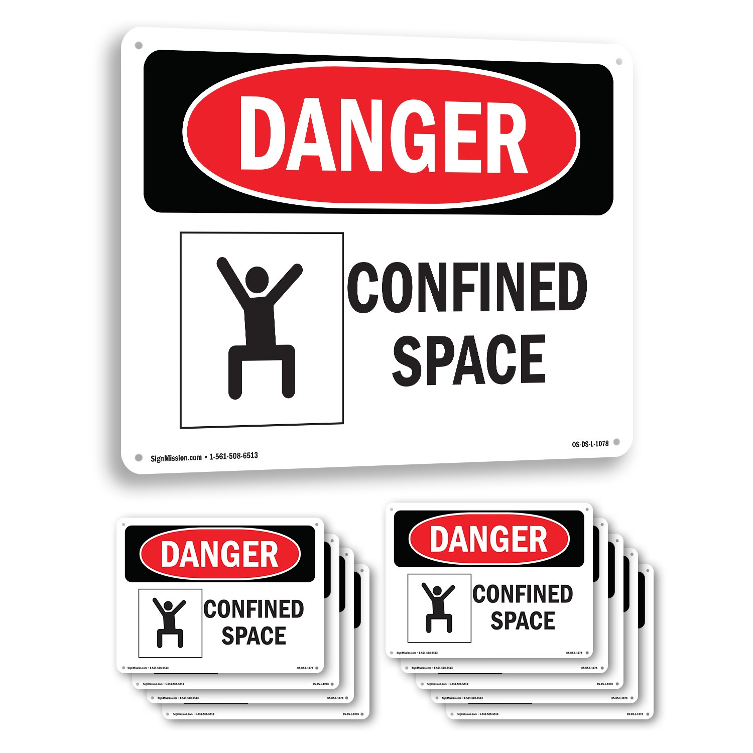 Confined Space OSHA Danger Sign Metal, Plastic, Or Decal – 5 or 10 Pack