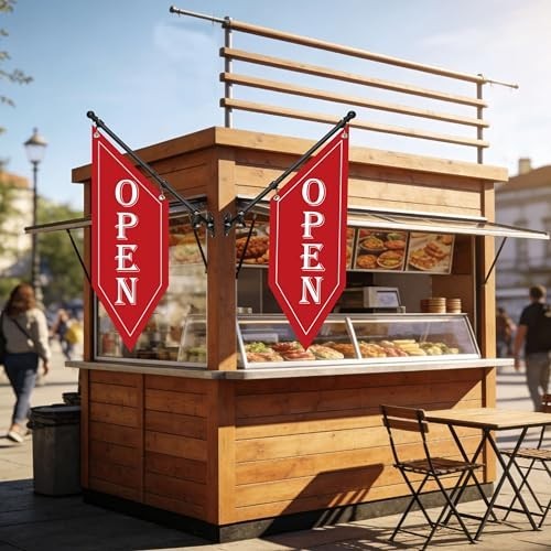 Double-Sided OPEN Flag with Pole Kit – Heavy Duty Outdoor Banner Sign for Shops