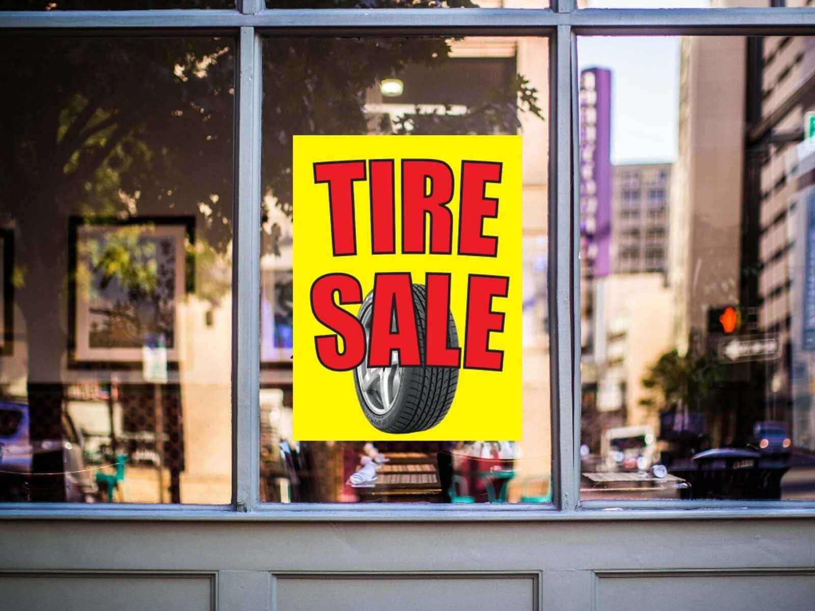 Tire Sale | Retail Window Display Sign | 18″W x 24″H