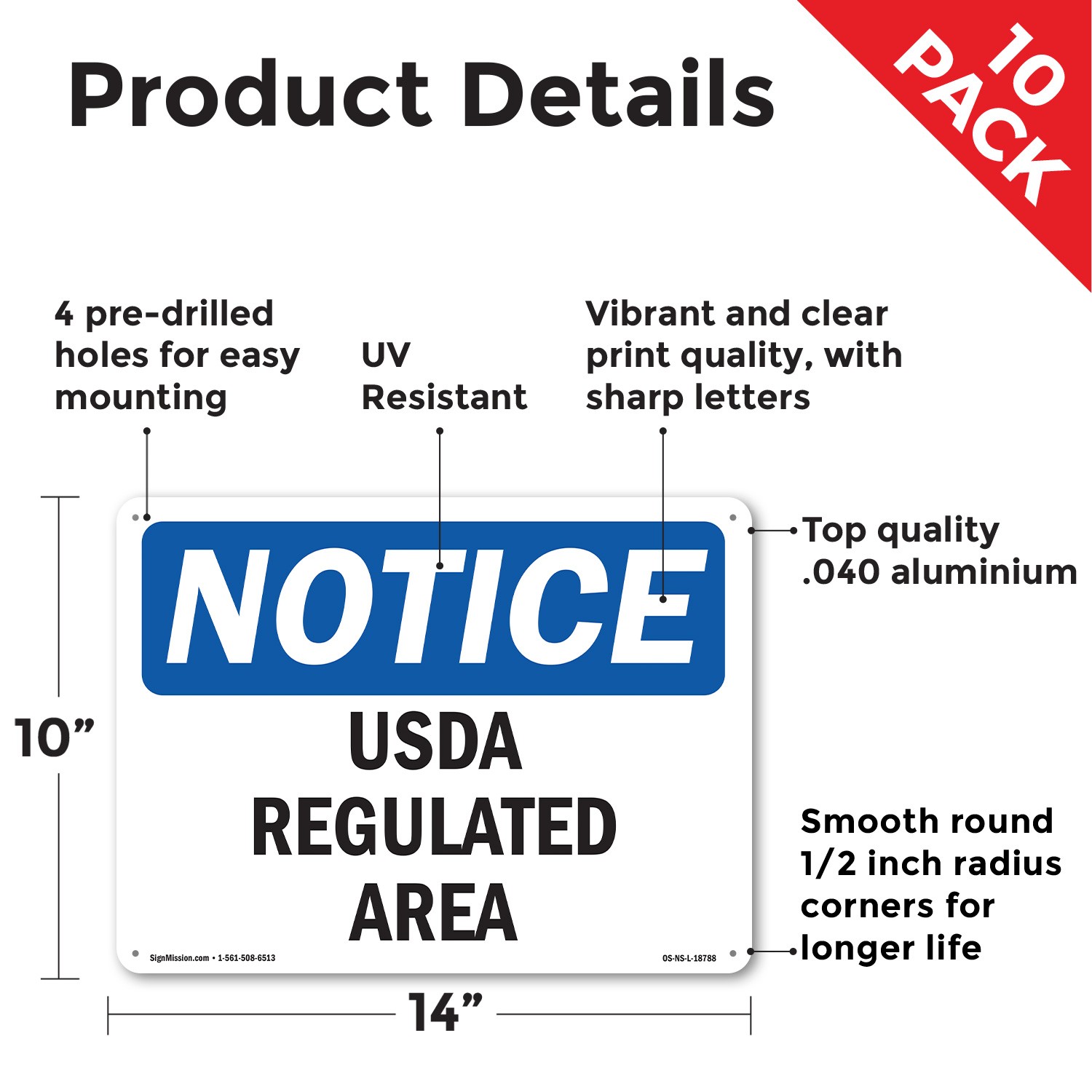 USDA Regulated Area OSHA Notice Sign Metal, Plastic, Or Decal – 5 or 10 Pack