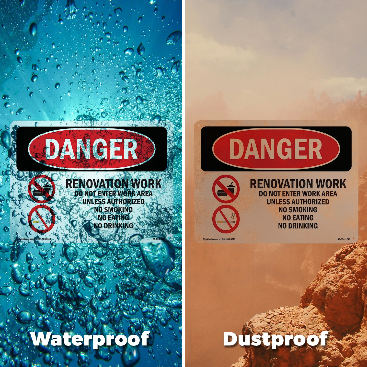 Renovation Work Do Not Enter Work Area OSHA Danger Sign Or Decal – 5 or 10 Pack