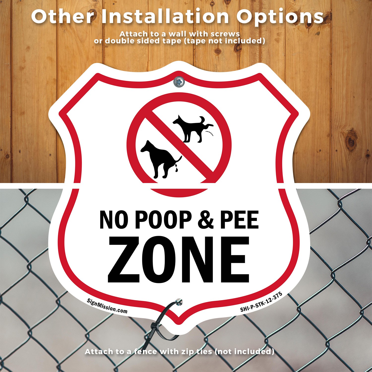 Dog Poop Shield Sign No Poop & Pee Zone Shield Shaped Sign With Stake