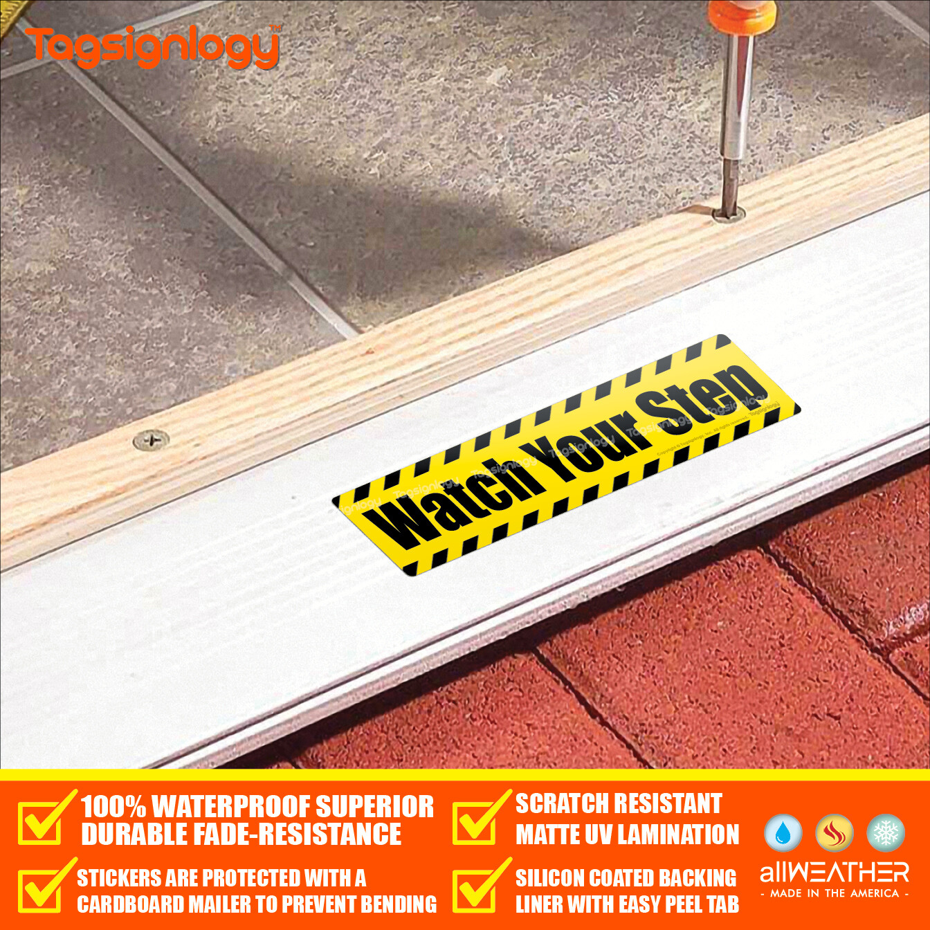 Watch Your Step Waterproof Sticker Outdoor Decal Vinyl Label Stair Safety Sign