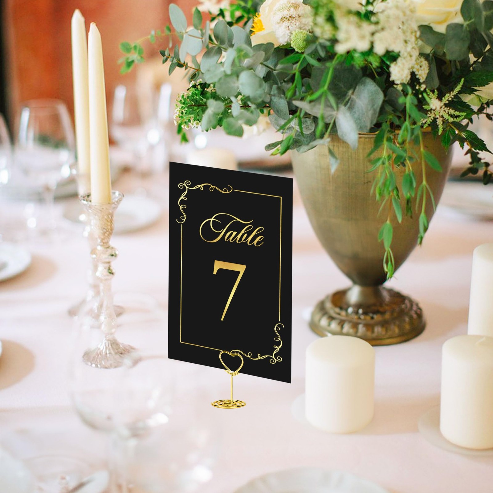 31 Sets Wedding Table Number Holders, Black Gold, Metal, Rectangular Pedestal…