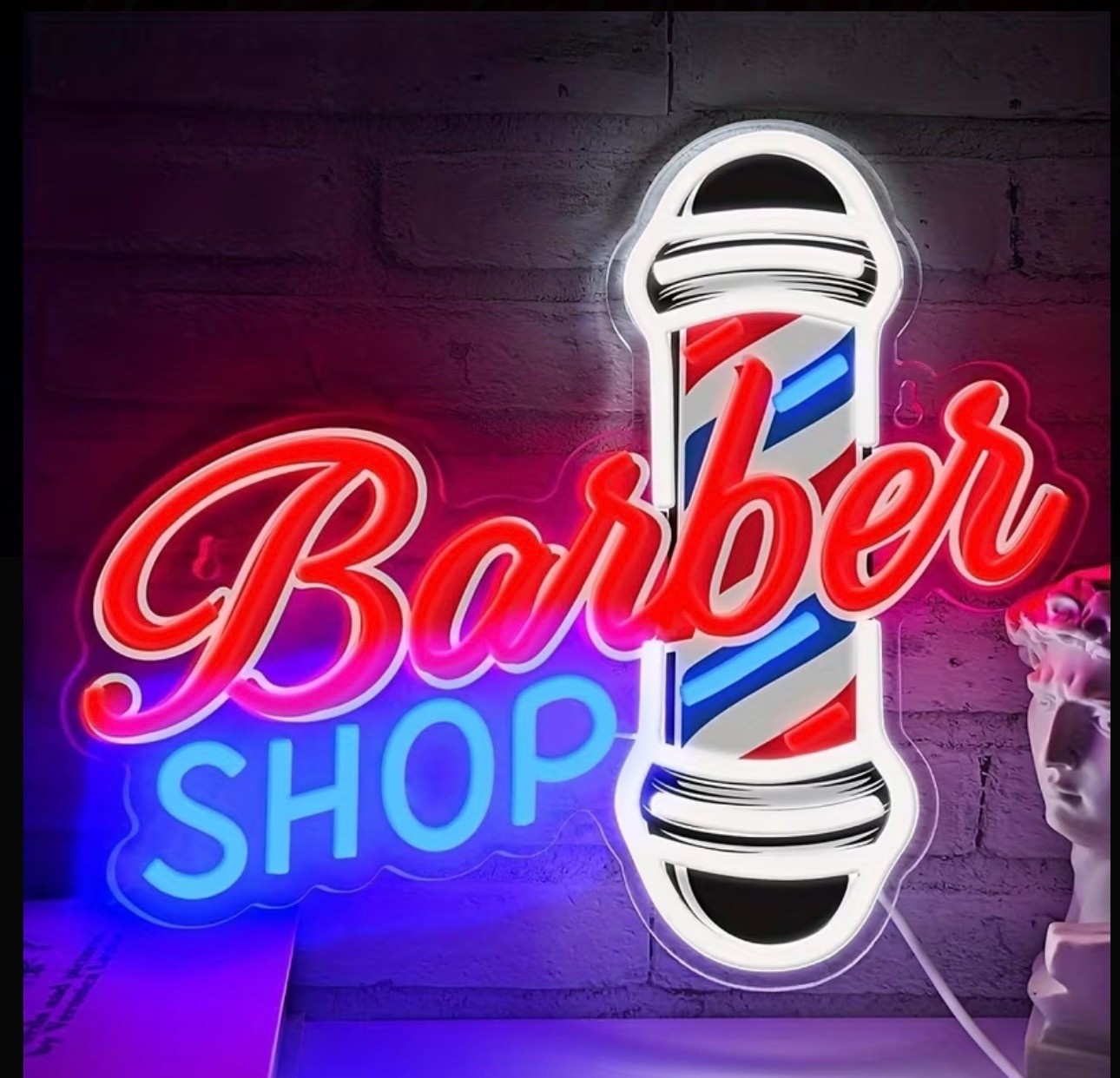 Vibrant Red & Blue Barber Pole Neon Sign – Dimmable LED Wall-Mounted Salon Decor