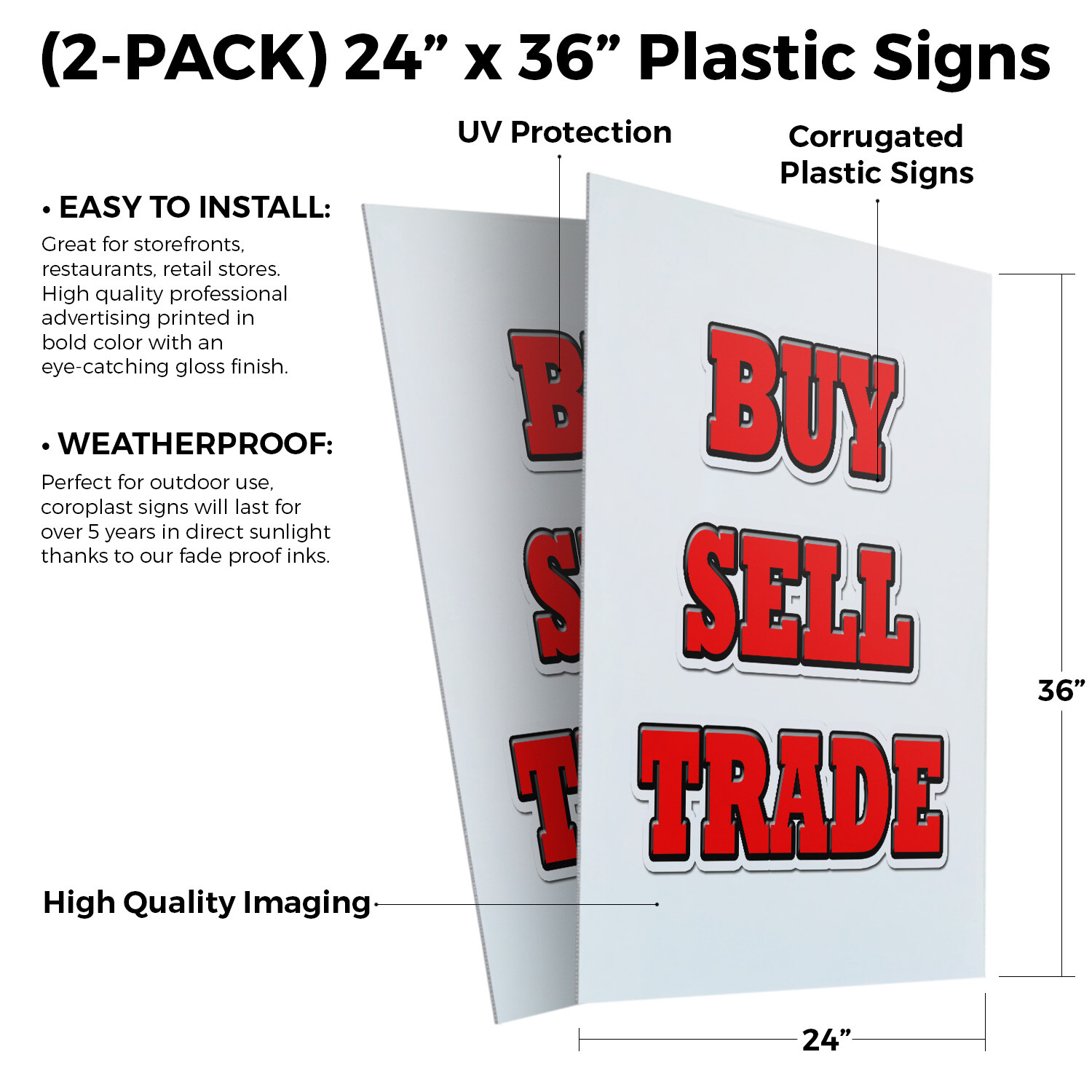 Buy Sell Trade 24″ x 36″ 2 Pack Of Store Sign Plastic Or Decal