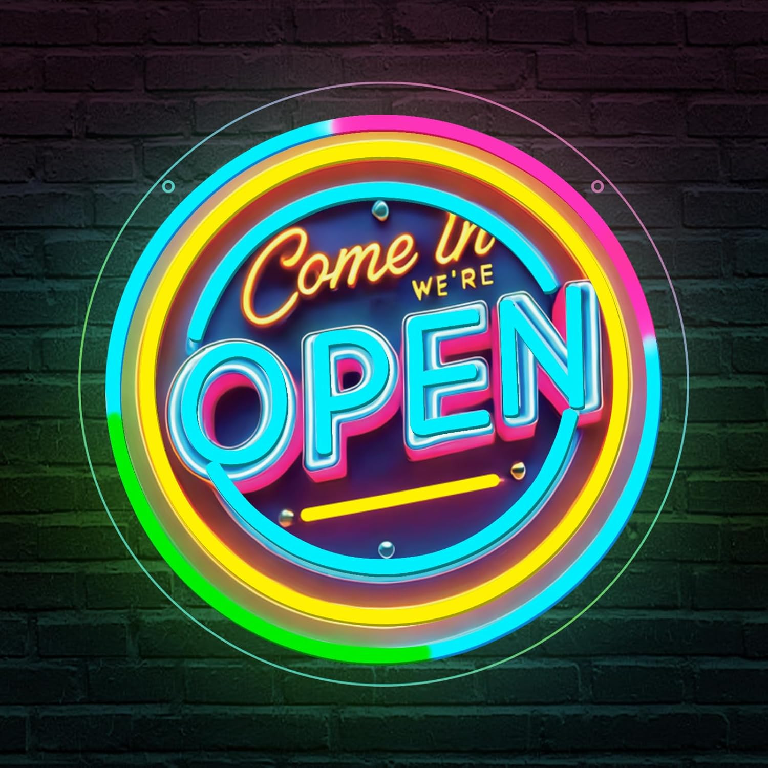 Neon Open Sign for Business, 13 * 13” Colorful Adjustable Brightness Come in We