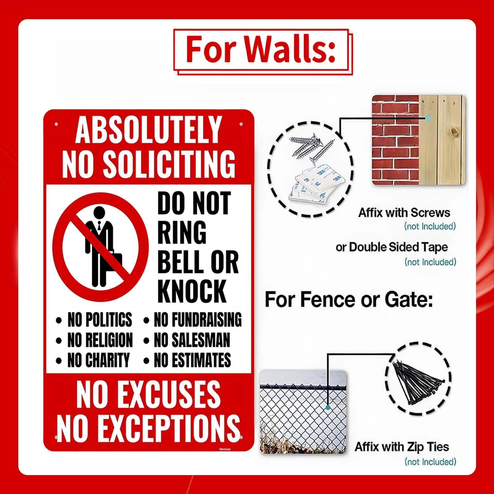No Soliciting Sign 11.8×7.8″ Weatherproof Aluminum Door Sign, Do Not Knock R…