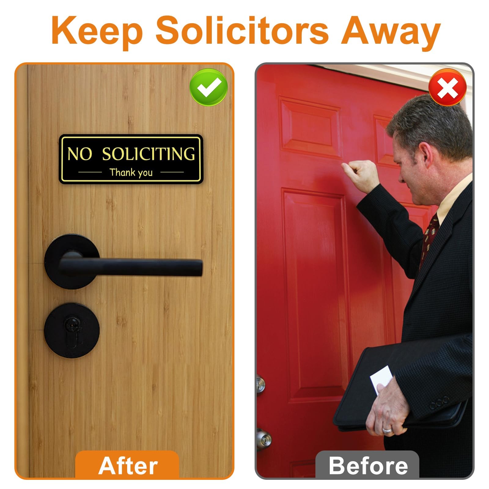2 Pack No Soliciting Sign for House, Strong Self-Adhesive No Solicitation