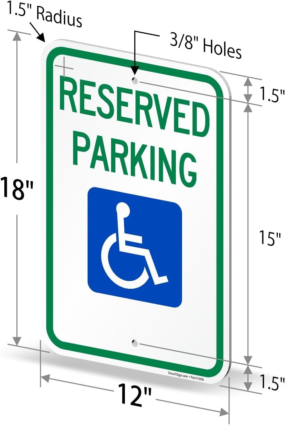 Blue/Green Reflective Reserved Parking Signs, 4 Pack – 18×12