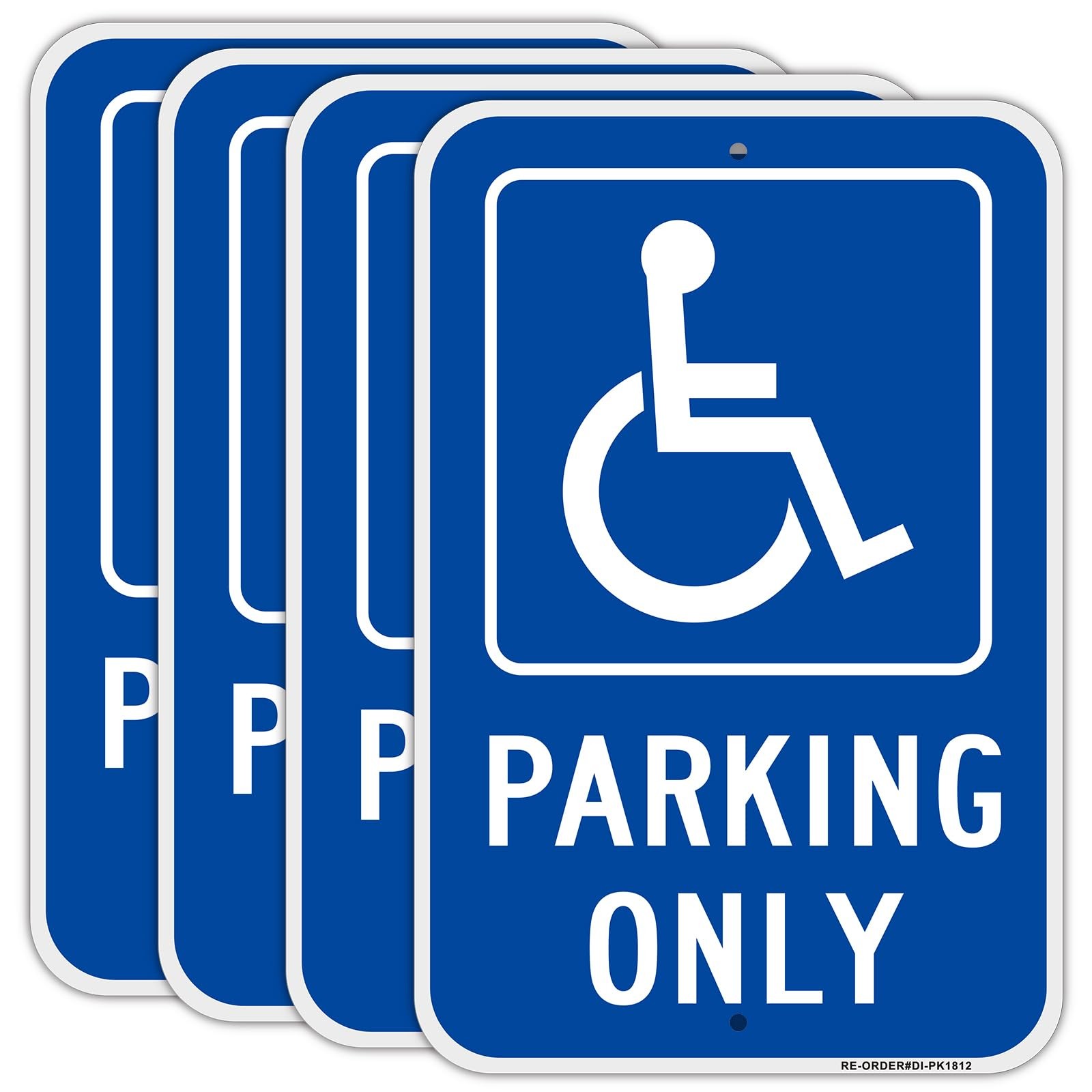 4 PCS Handicap Parking Only Signs 12×18 Inch Heavy Duty Aluminum Reflective