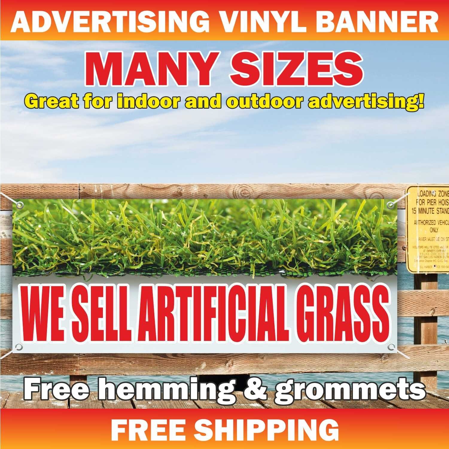 WE SELL ARTIFICIAL GRASS Advertising Banner Vinyl Sign Lawn Decor Service