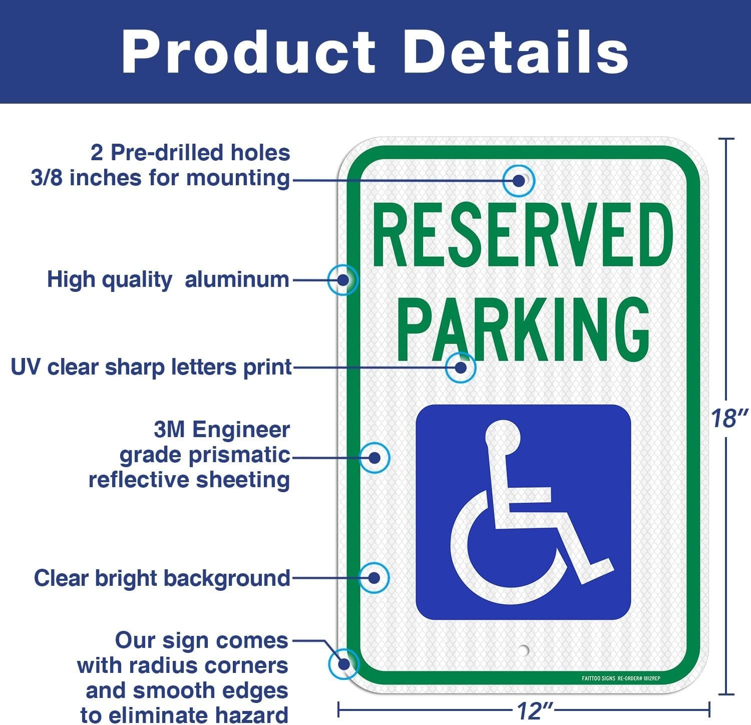 Weather Resistant 2 Pack Reserved Handicap Parking Signs – 18×12 Waterproof