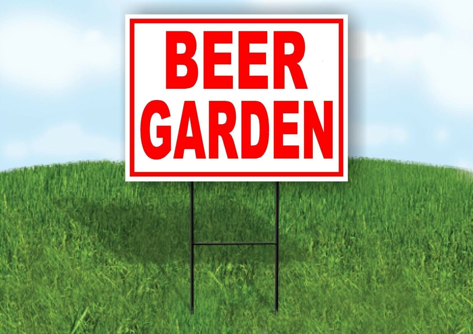 BEER GARDEN RED WHITE Yard Sign Road with Stand LAWN SIGN
