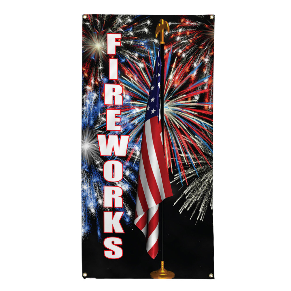 Vertical Vinyl Banner Multiple Sizes Fireworks Flag Retail Outdoor