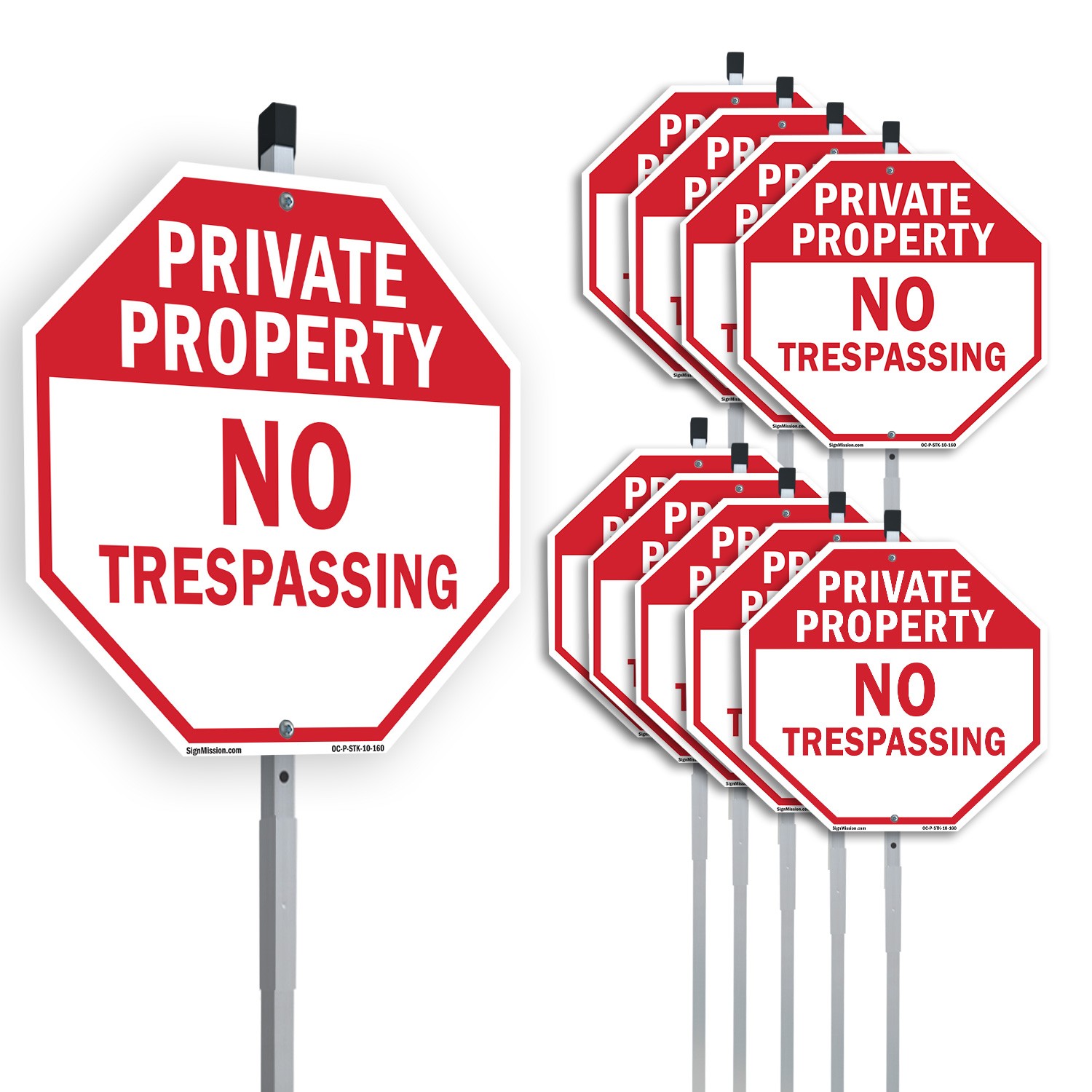 Private Property No Trespassing Octagon Sign With Stake Weather Resistant