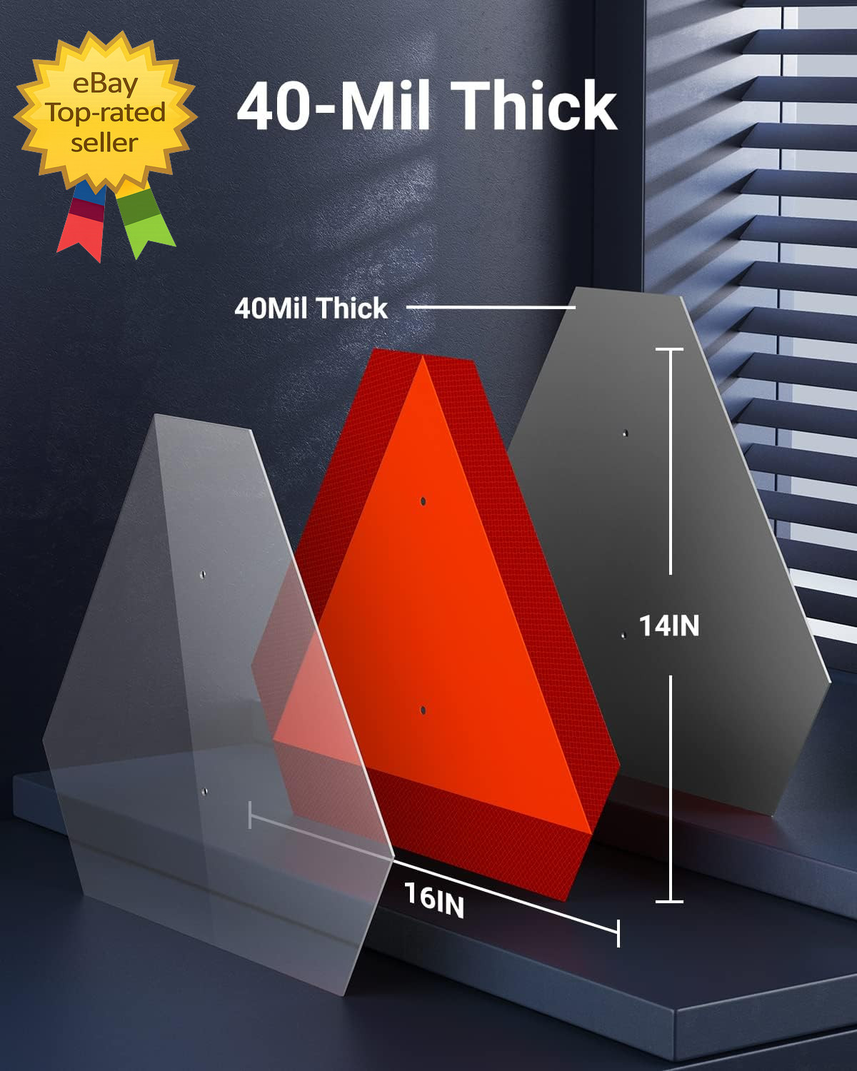 Slow Moving Vehicle Sign 14 x 16 Reflective Aluminum Safety Triangle for Cart