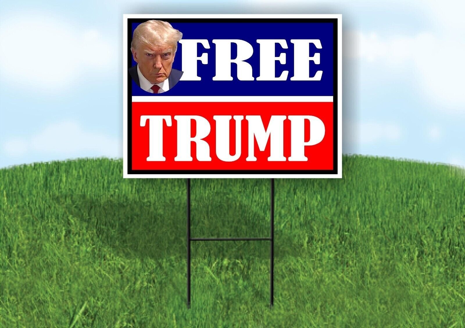 FREE TRUMP RED BLUE Yard Sign with Stand