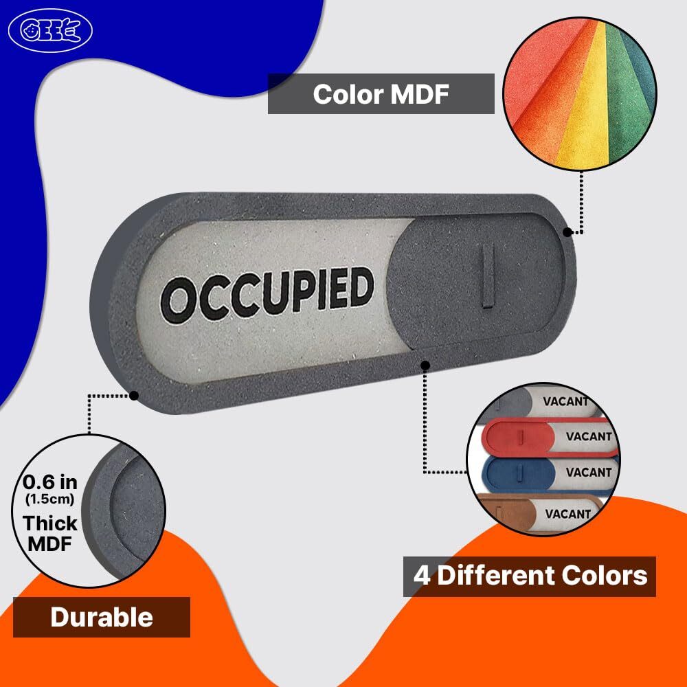 Vacant Occupied Slider Sign Grey MDF Wood Elegant Privacy Door Display