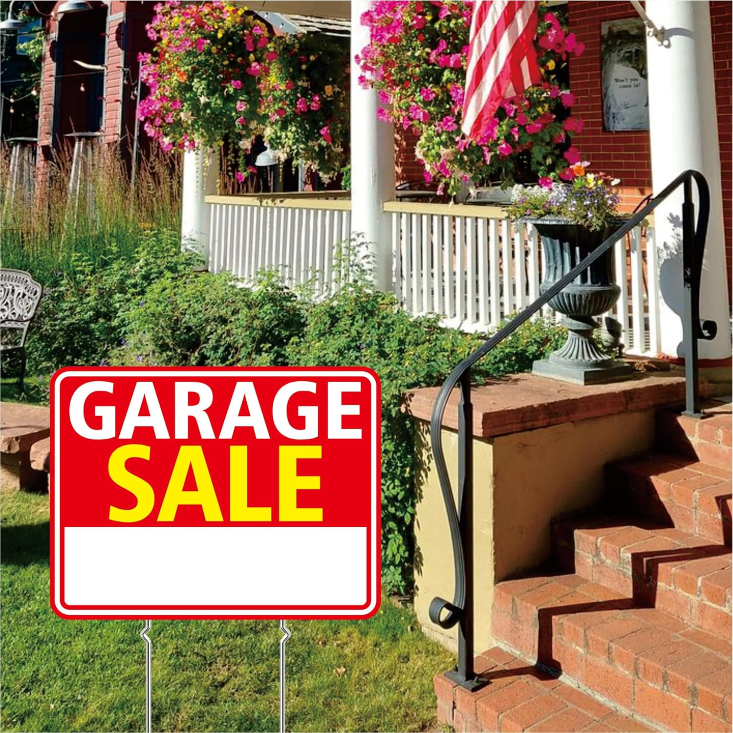 Garage Sale Signs 3 Pack 17″X13″ – Double Sided Yard Sale Signs with Metal Stake