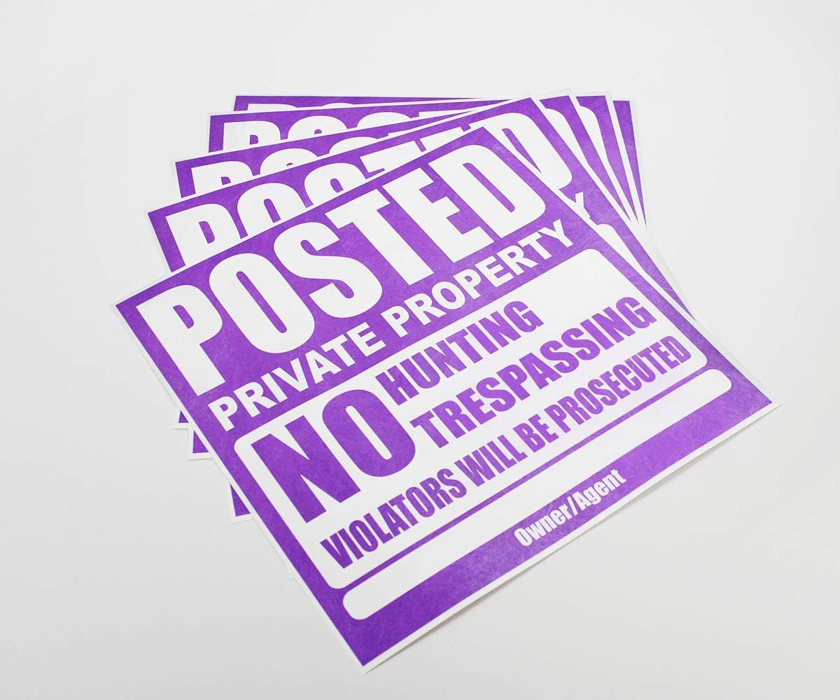 25 Pack Posted Private Property Sign 11″x11″ Tyvek No Trespassing Hunting Purple